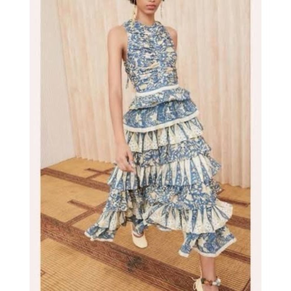 Ulla Johnson Ariah Blue Floral Tiered Maxi Dress Size 6 - Picture 2 of 12